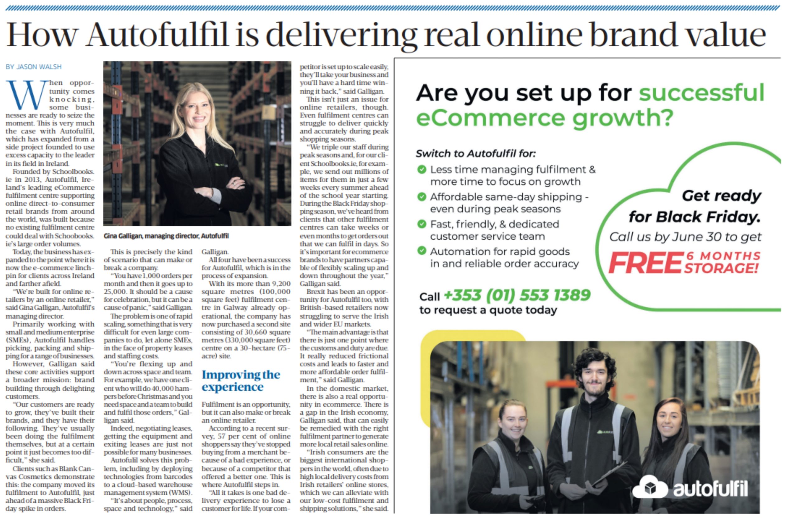 Photo of Irish Business Post article about Autofulfil published June 12, 2022